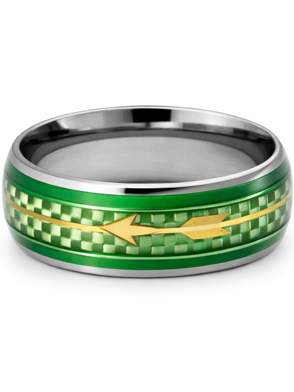 Size 11 Silver Stainless Steel Wedding 10mm Band – Green Carbon Fiber Inlay